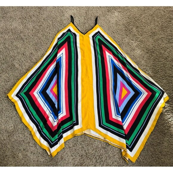 Womens Chevron Maxi Dress Asymmetric Handkerchief Hem Boho Beach Coastal MEDIUM - Picture 2 of 7